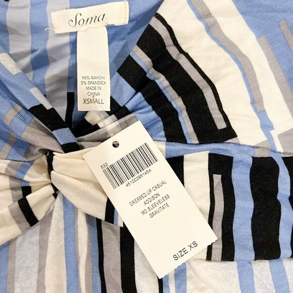 Soma Twist Front Maxi Dress Geometric Print Stretch Knit Black Blue Cream XS NWT - Picture 5 of 14